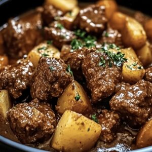 Slow Cooker Garlic Butter Beef Bites & Potatoes Recipe