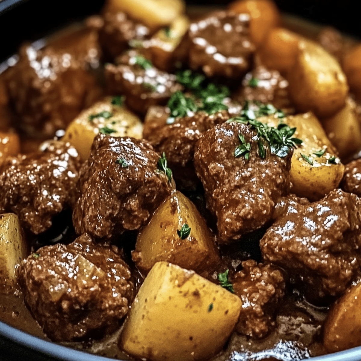 Slow Cooker Garlic Butter Beef Bites & Potatoes Recipe
