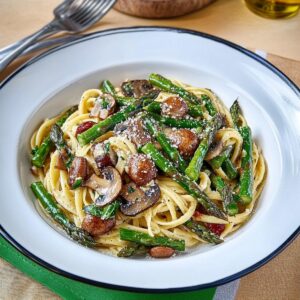 Crispy Asparagus and Mushroom Carbonara Recipe