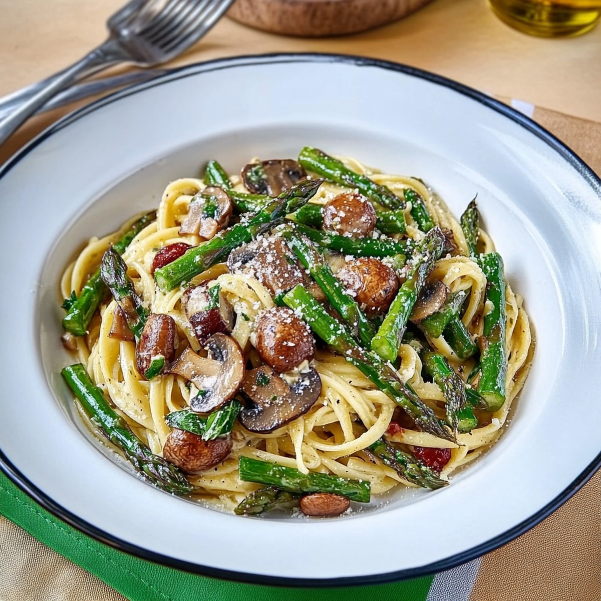 Crispy Asparagus and Mushroom Carbonara Recipe