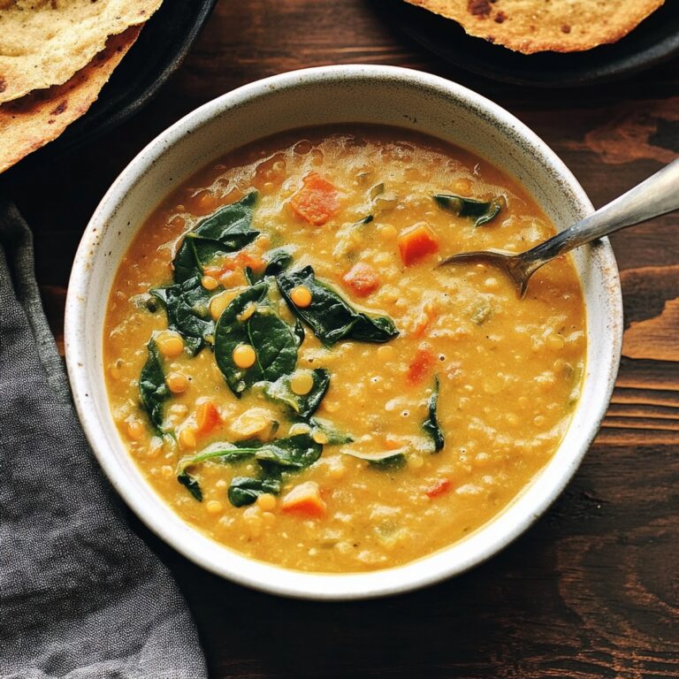 Rich Red Lentil Soup with Spinach Recipe