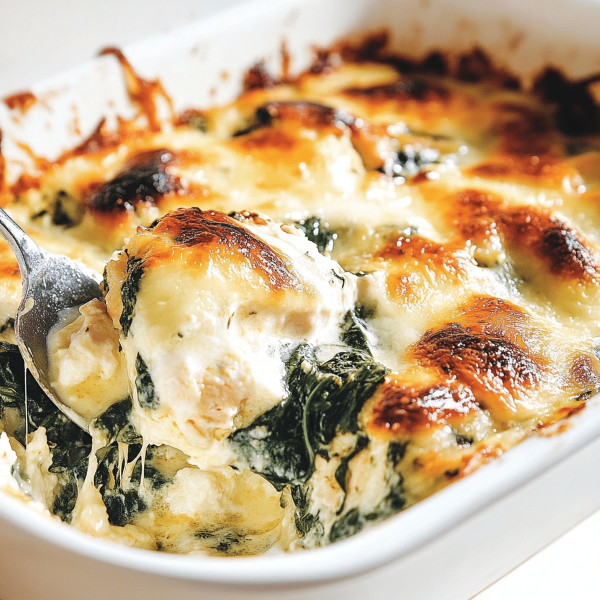 Spinach Chicken Casserole With Cream Cheese And Mozzarella Recipe