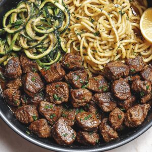 Garlic Butter Steak Bites With Lemon Zucchini Noodles Recipe