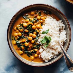 Spicy Chickpea Curry with Spinach and Rice Recipe