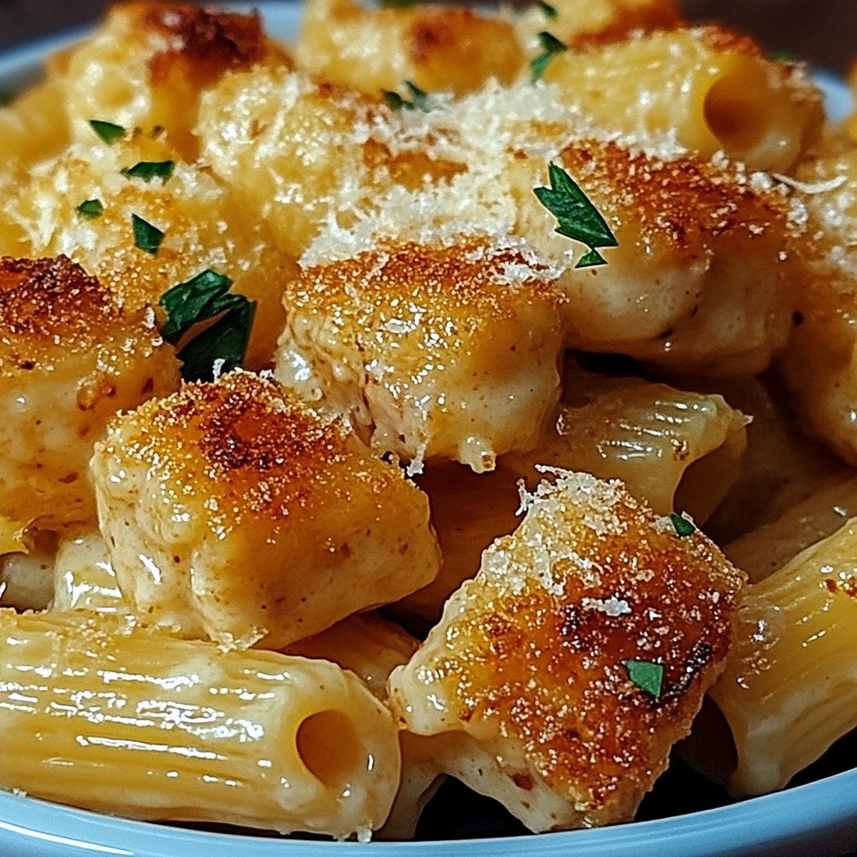 Zesty Lemon & Garlic Chicken Bites with Creamy Rigatoni Parmesan Recipe