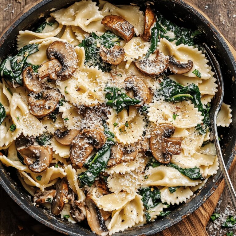 One-Pot Garlic Parmesan Pasta With Spinach And Mushrooms Recipe
