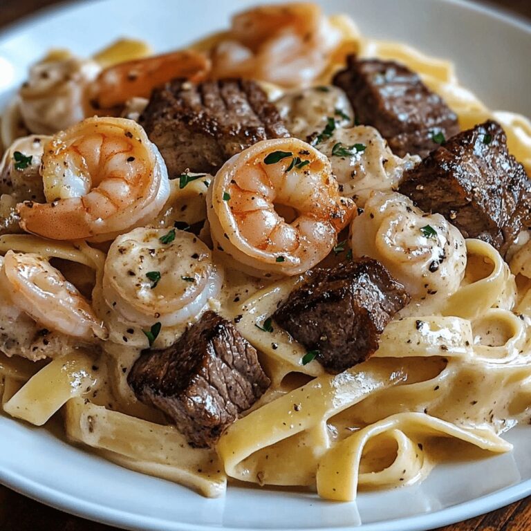 Spicy Cajun Shrimp and Steak Alfredo Pasta Recipe