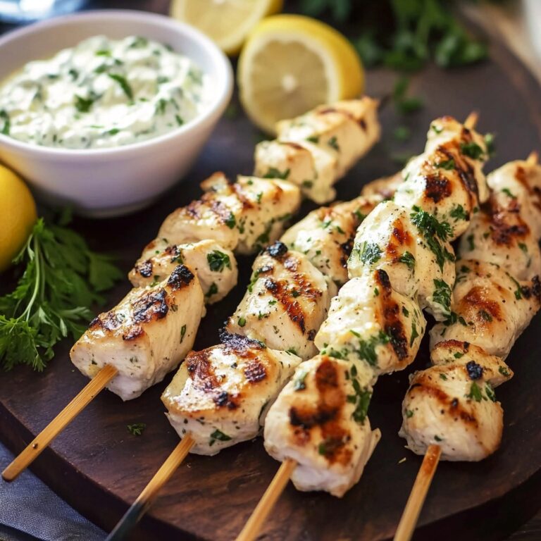 Tangy Greek Lemon Chicken Skewers with Tzatziki Sauce Recipe