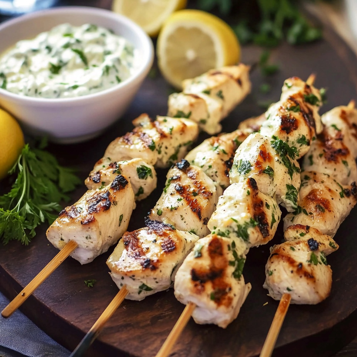 Tangy Greek Lemon Chicken Skewers with Tzatziki Sauce Recipe