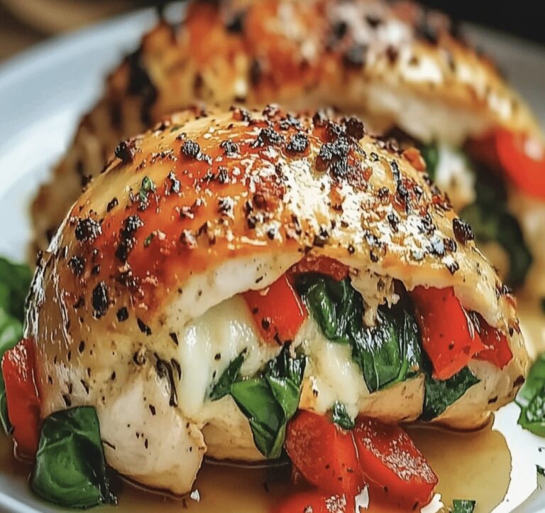 Savory Stuffed Chicken With Roasted Red Peppers, Spinach, And Mozzarella Recipe