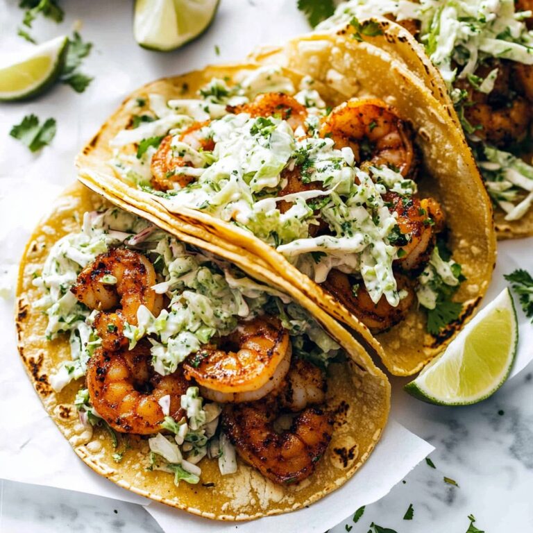 Fiery Shrimp Tacos with Garlic Cilantro Lime Slaw Recipe