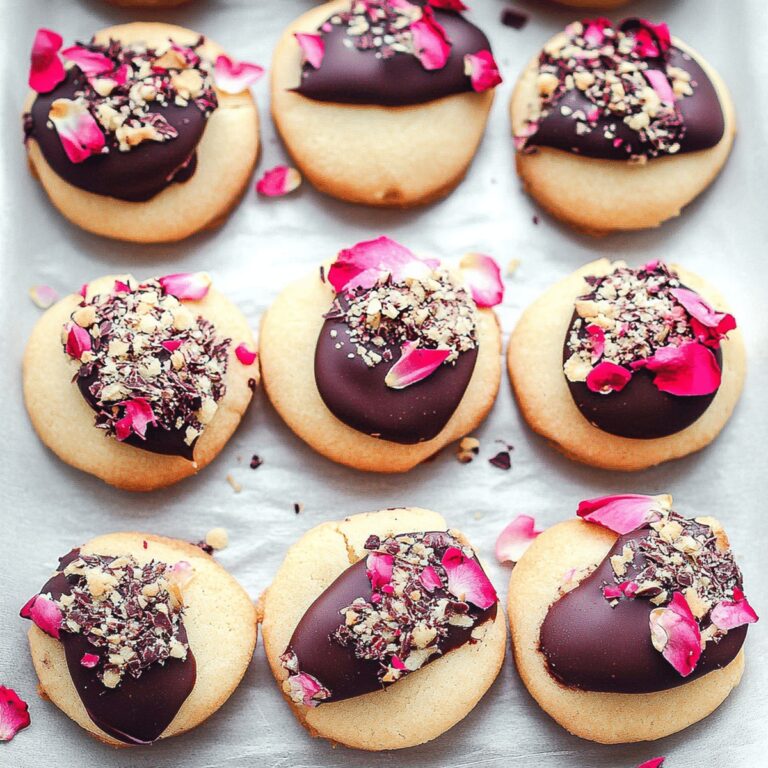 Chocolate Dipped Rose Petal Shortbread Cookies Recipe