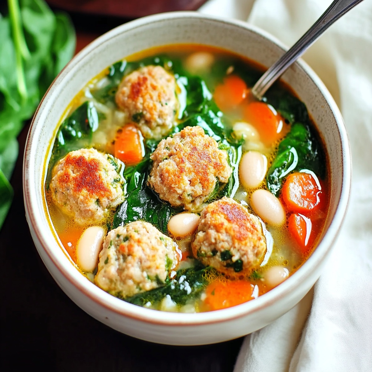 Hearty Spinach and White Bean Meatball Soup Recipe