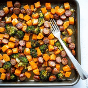 Effortless Sheet Pan Sausage and Sweet Potatoes with Honey Garlic Sauce Recipe