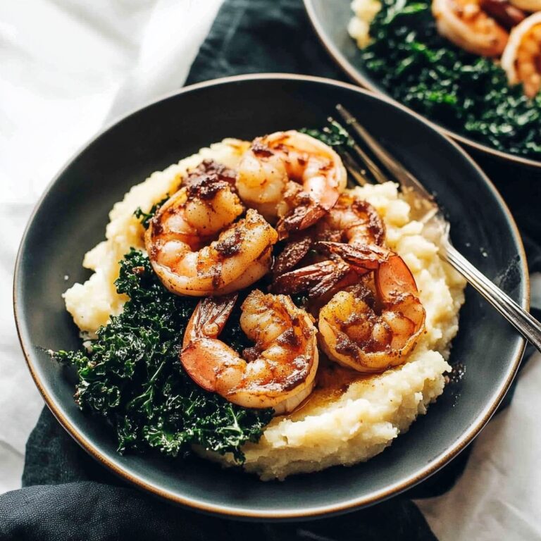 Sizzling Shrimp with Cauliflower Mash and Garlic Kale Recipe