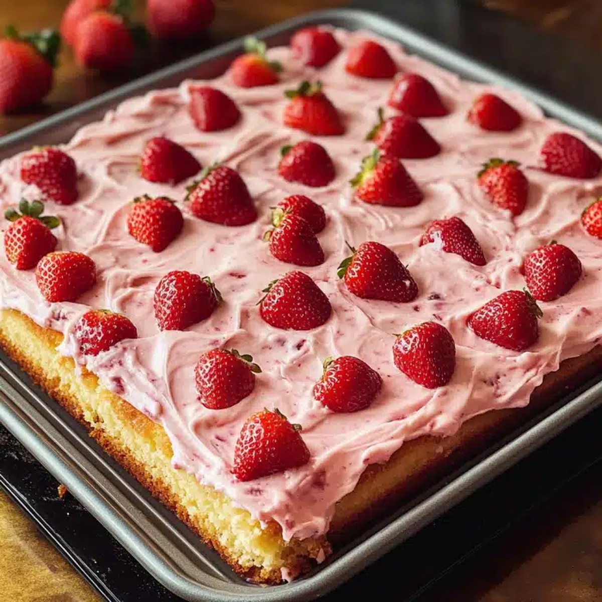 Strawberry Frosted Strawberry Sheet Cake Recipe