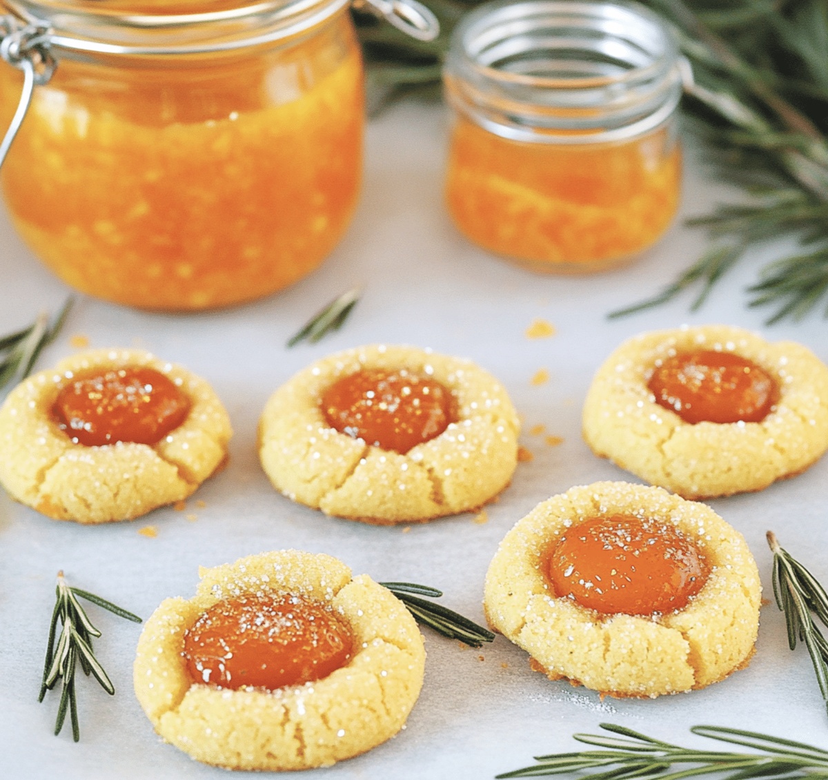 Sparkly Apricot Rosemary Thumbprint Cookies Recipe