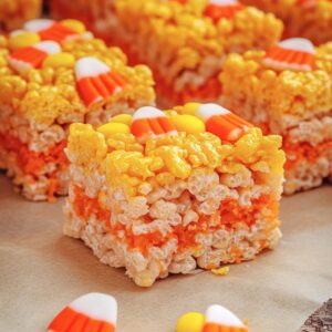 Spooky Candy Corn Rice Krispie Treats Recipe