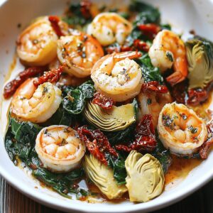Tuscan Shrimp With Spinach, Artichokes, And Sun-Dried Tomatoes Recipe