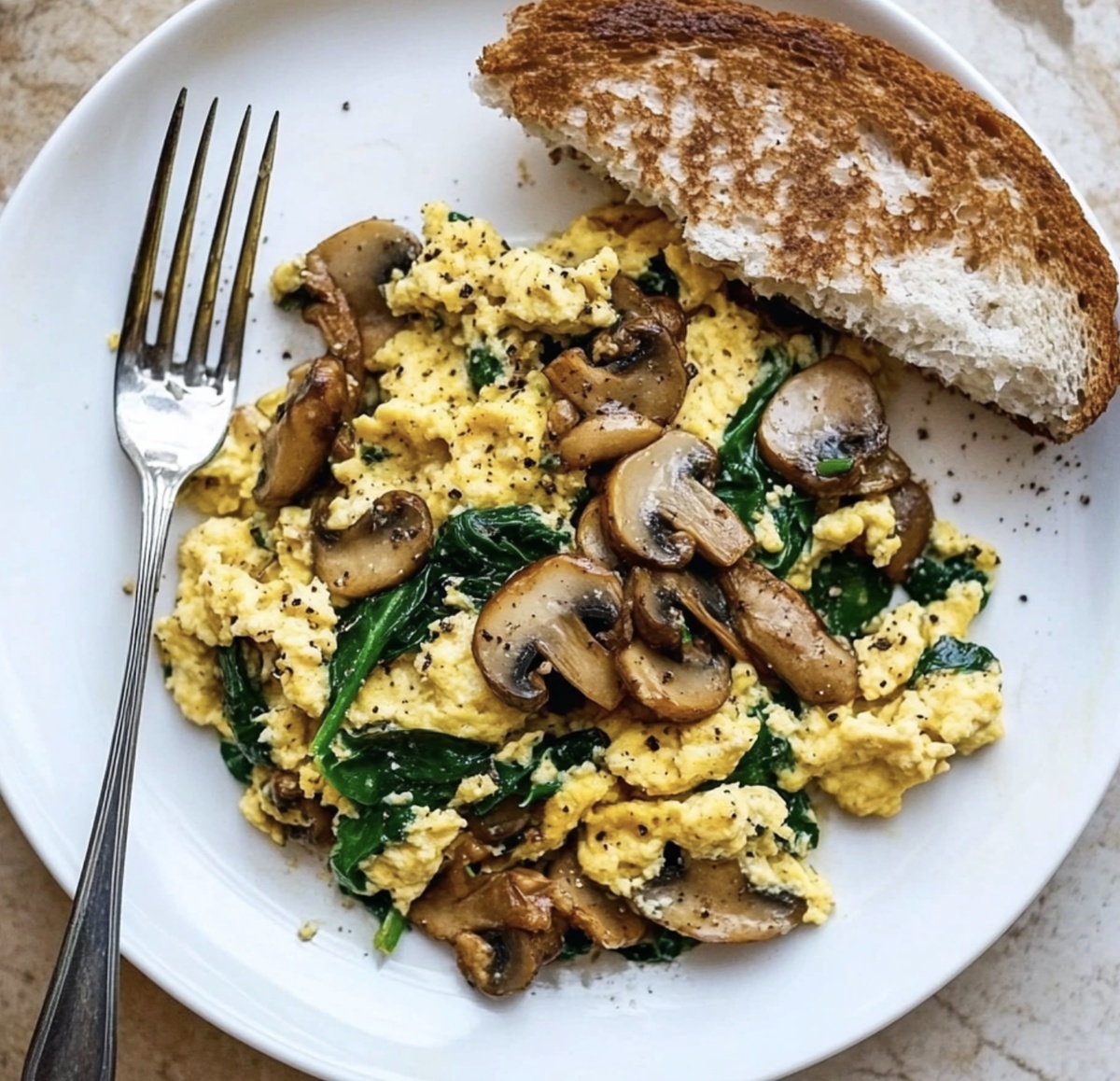 Mushroom-Spinach Scrambled Eggs Recipe