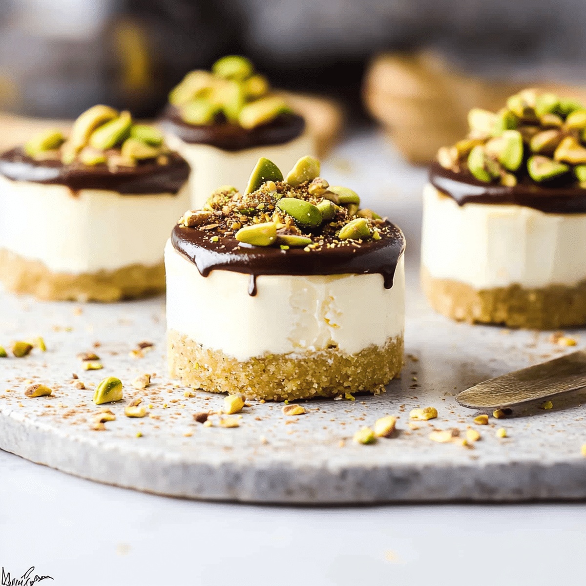 Mini Pistachio And Coffee Cheesecakes Recipe
