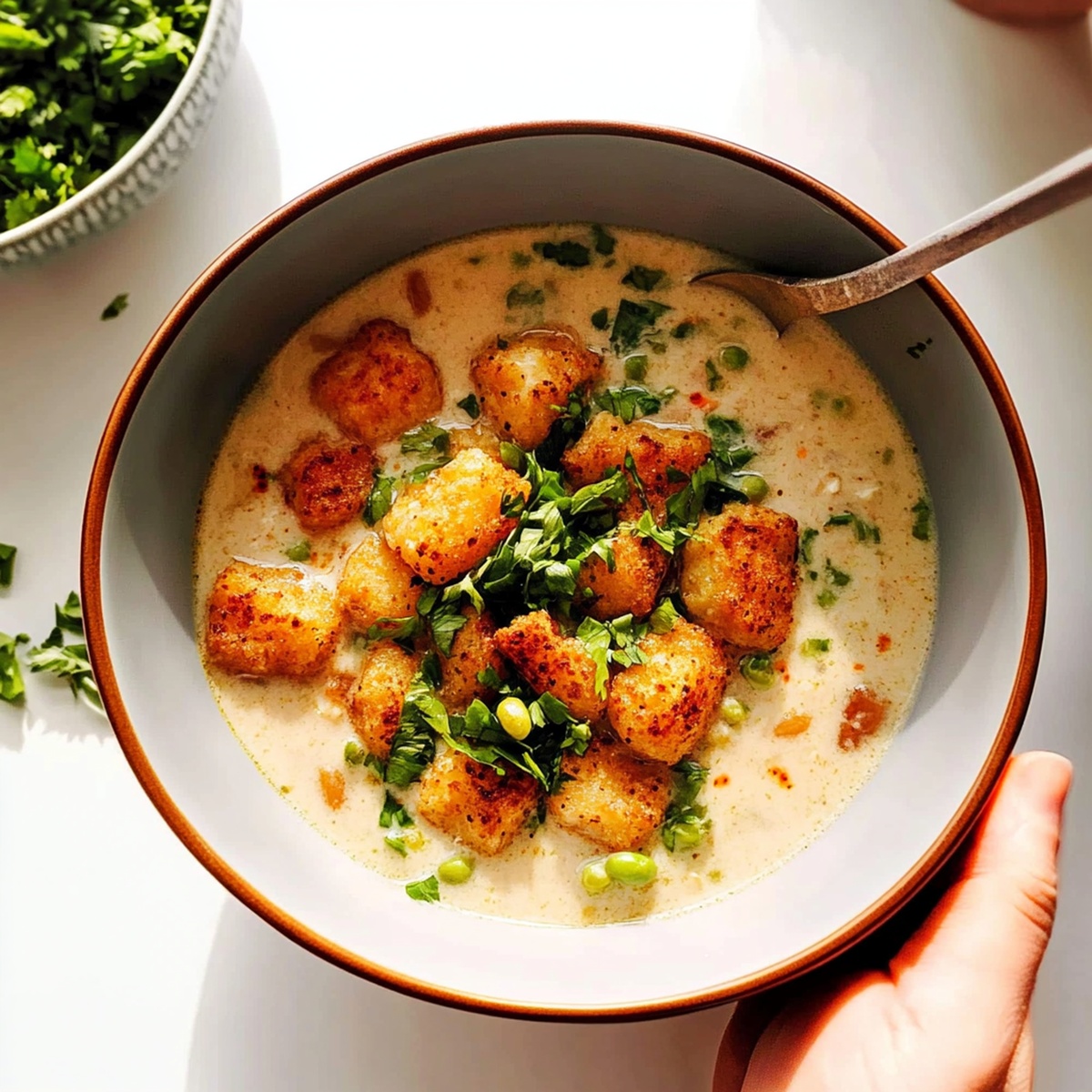 Hearty White Chicken Soup with Seasoned Tots Recipe